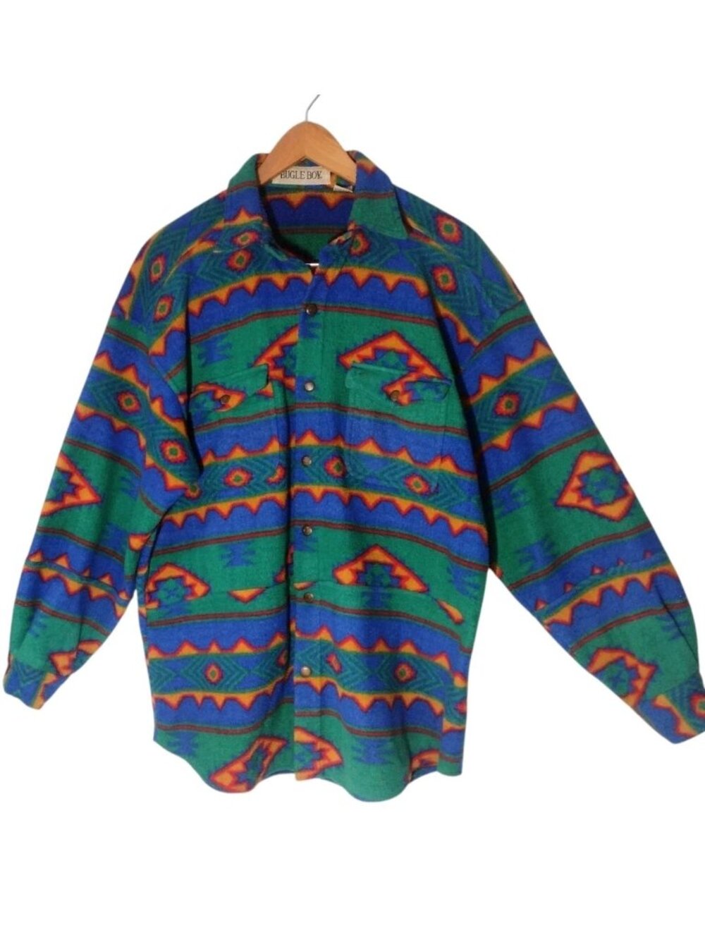 Vtg Bugle Boy Aztec Snap Button Up Fleece Shirt Jacket M Western 90s Cowboy READ